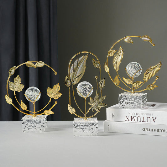 Leaf Crystal Ball Metal Decor