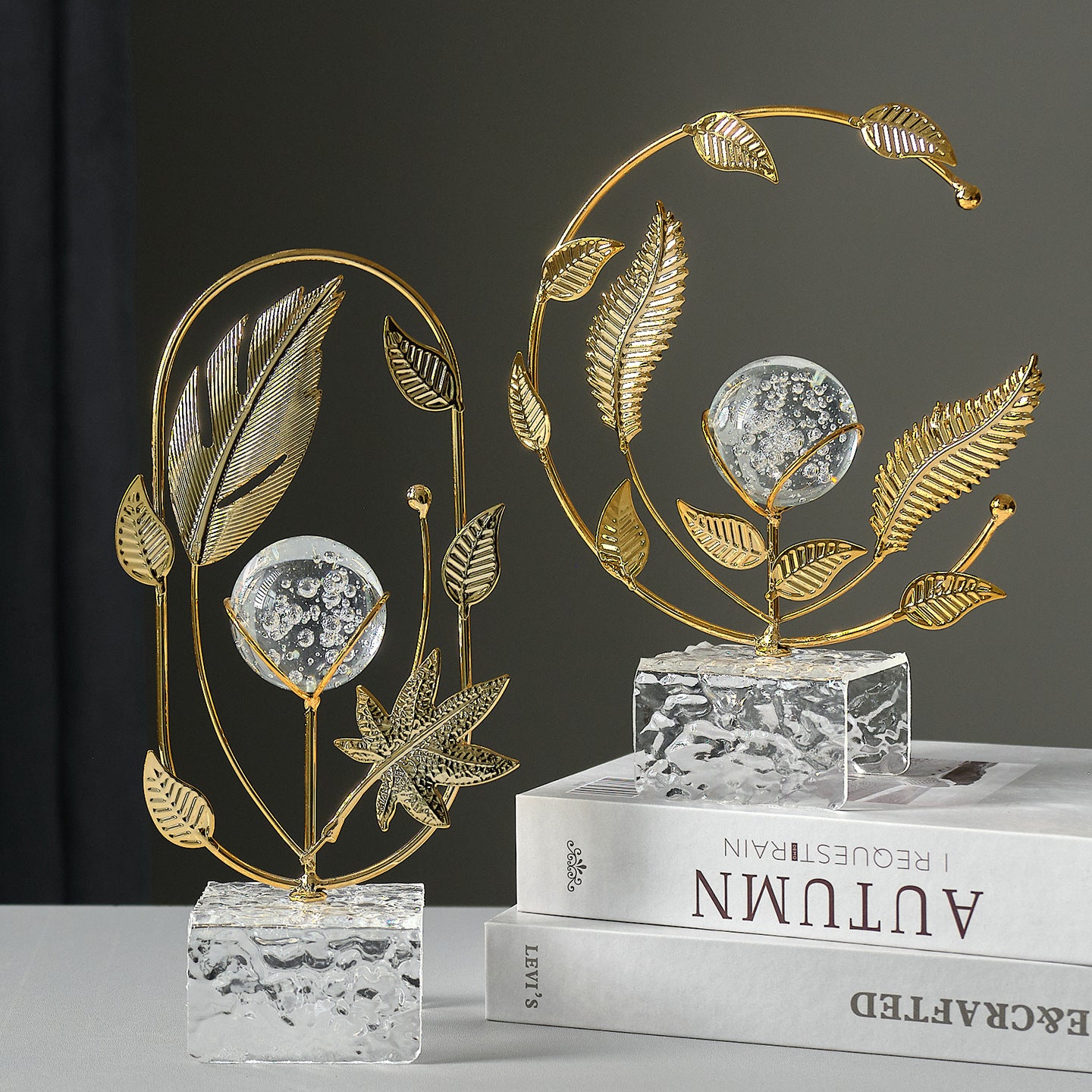 Leaf Crystal Ball Metal Decor
