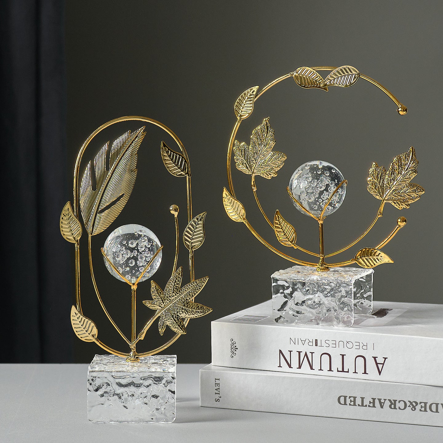 Leaf Crystal Ball Metal Decor