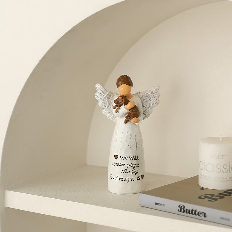 Angel Holding Dog Resin Figurine