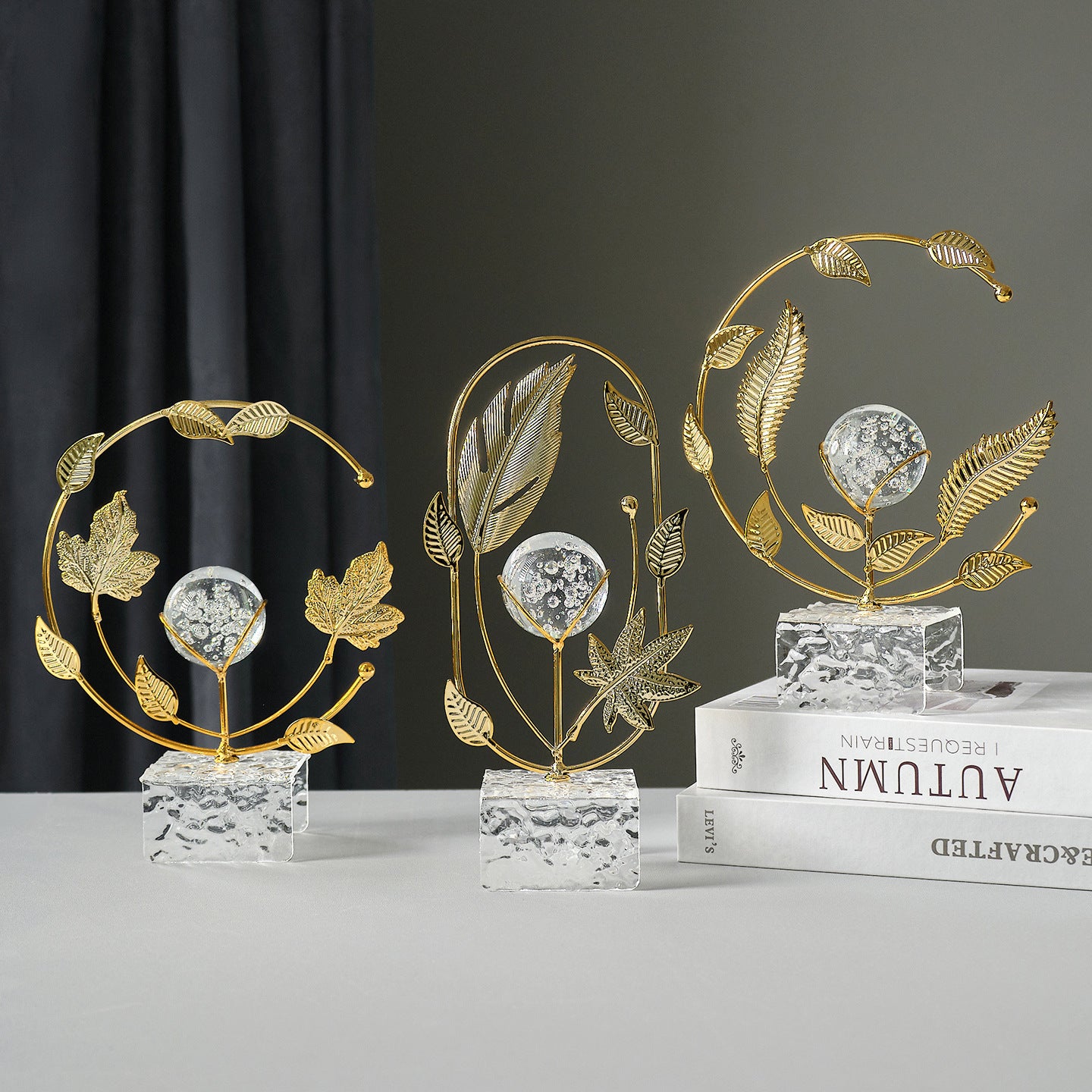 Leaf Crystal Ball Metal Decor