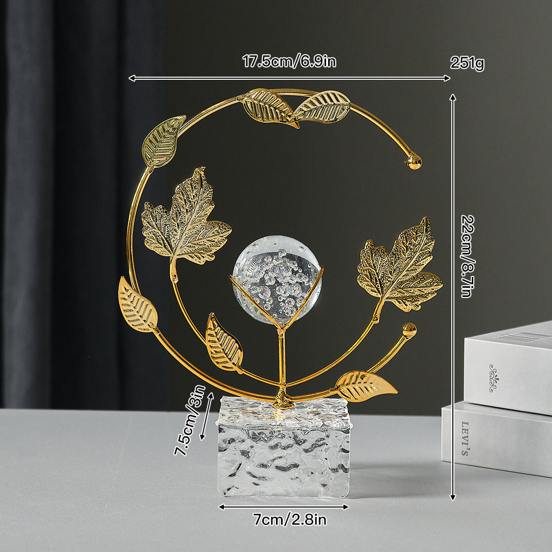 Leaf Crystal Ball Metal Decor