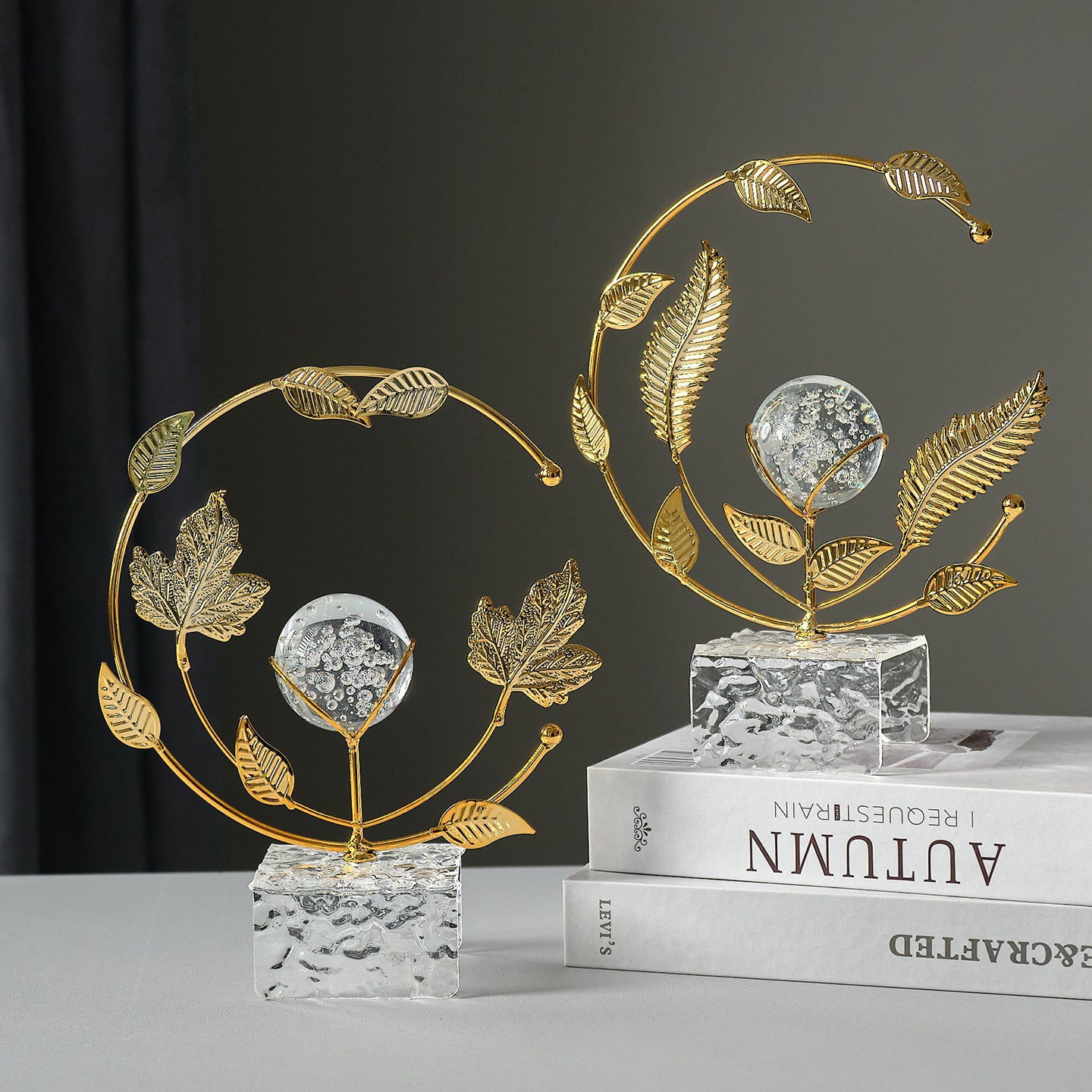 Leaf Crystal Ball Metal Decor
