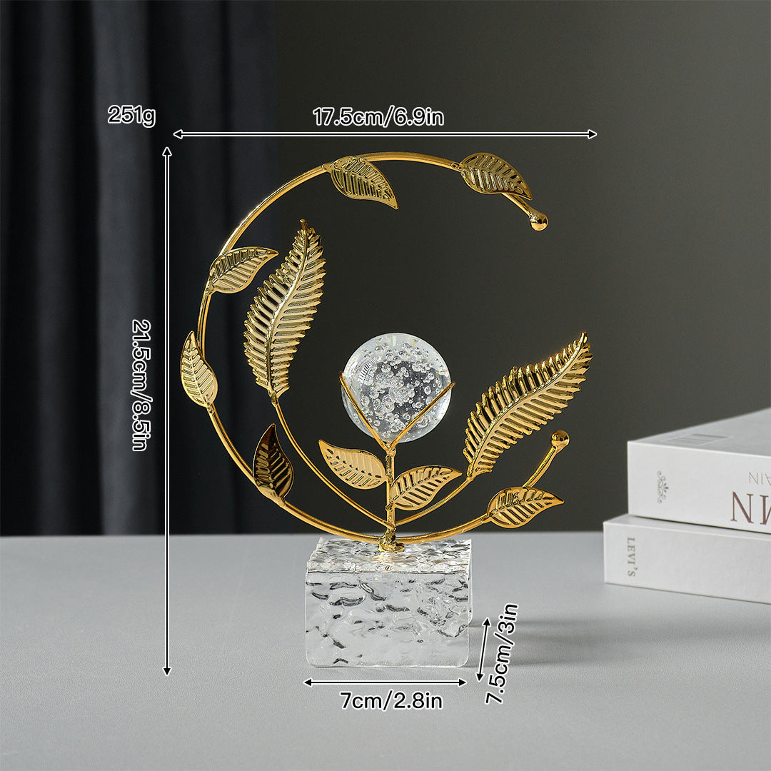 Leaf Crystal Ball Metal Decor