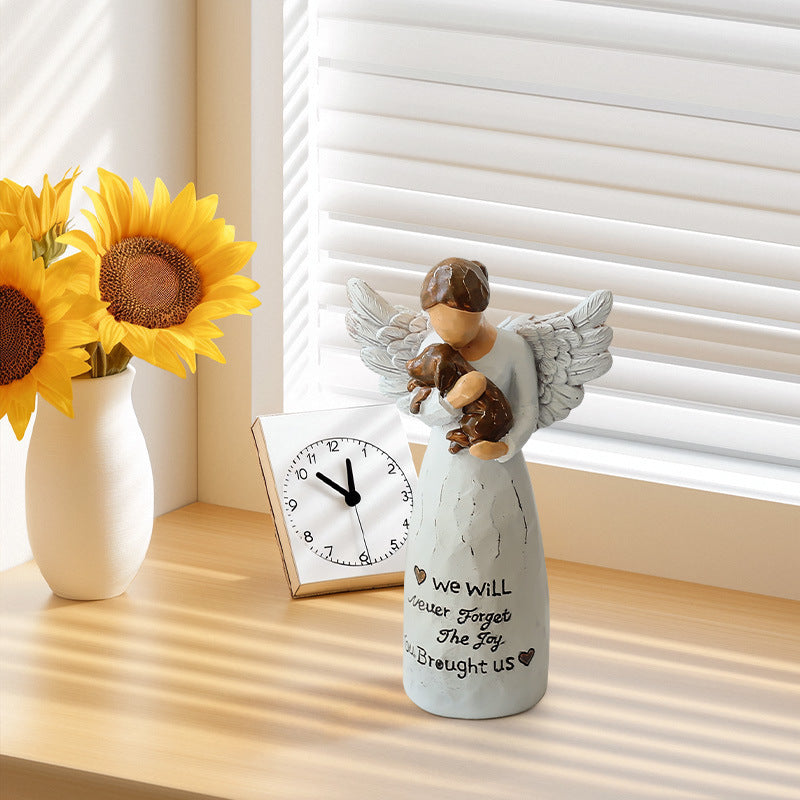 Angel Holding Dog Resin Figurine